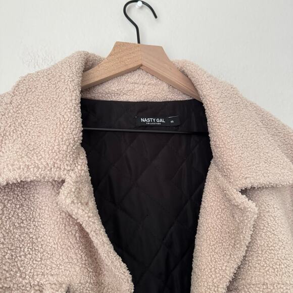 Nasty Gal Womens Tan Sherpa Teddy Jacket Coat Lined Oversized Size Medium Top - Picture 3 of 12